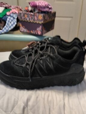 UGG Black Chunky Tread Suede Leather Platform Sneakers